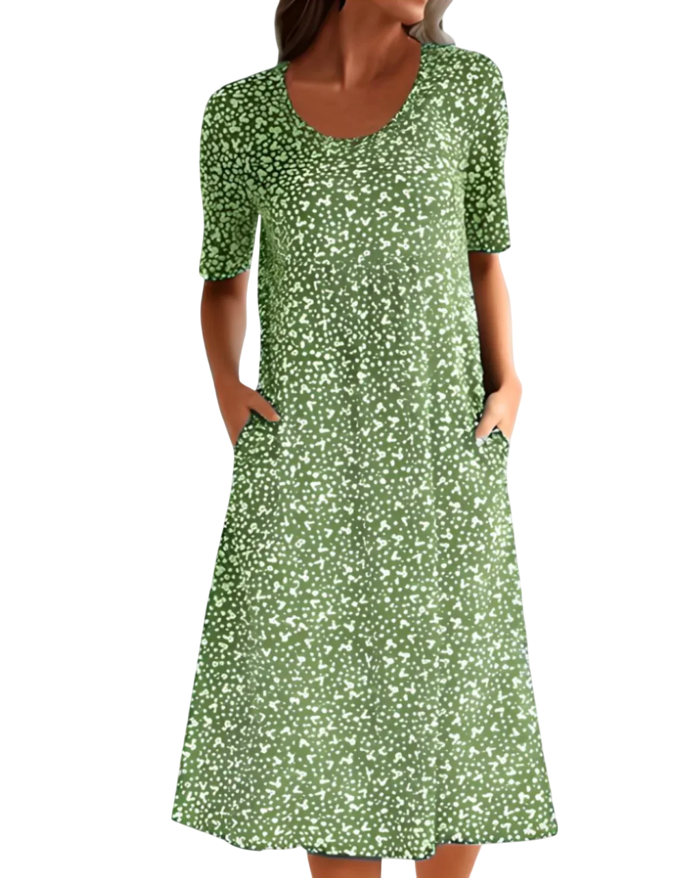 Rita - Stylish Printed Midi Dress with Short Sleeves and Pockets