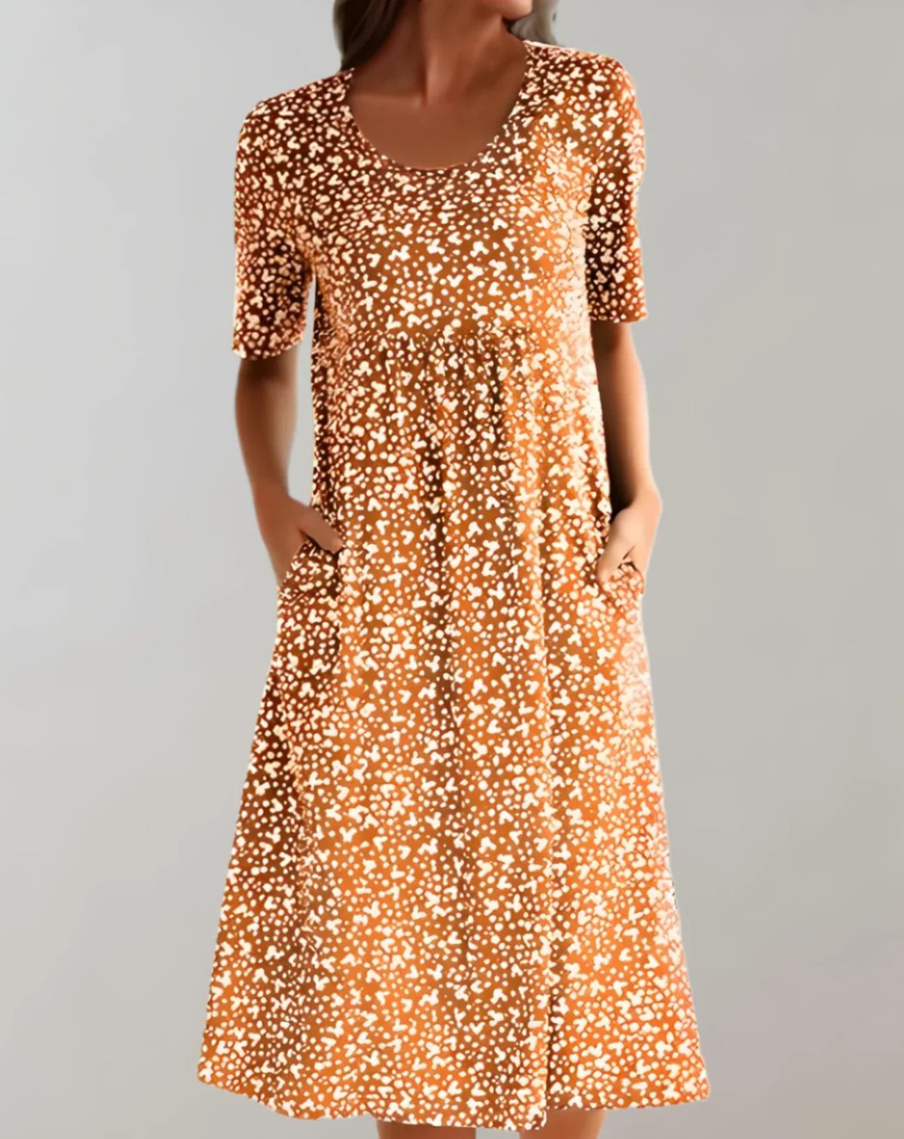 Rita - Stylish Printed Midi Dress with Short Sleeves and Pockets