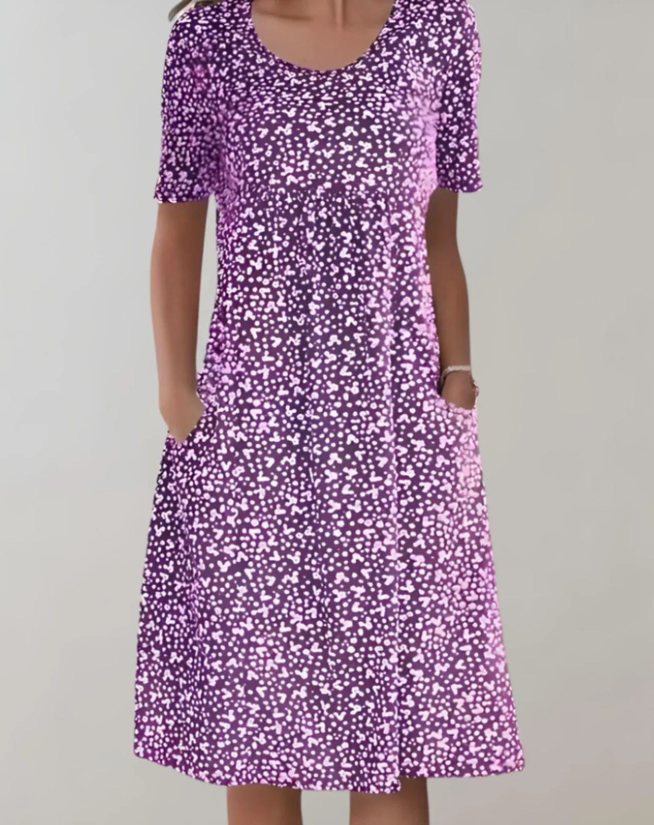 Rita - Stylish Printed Midi Dress with Short Sleeves and Pockets