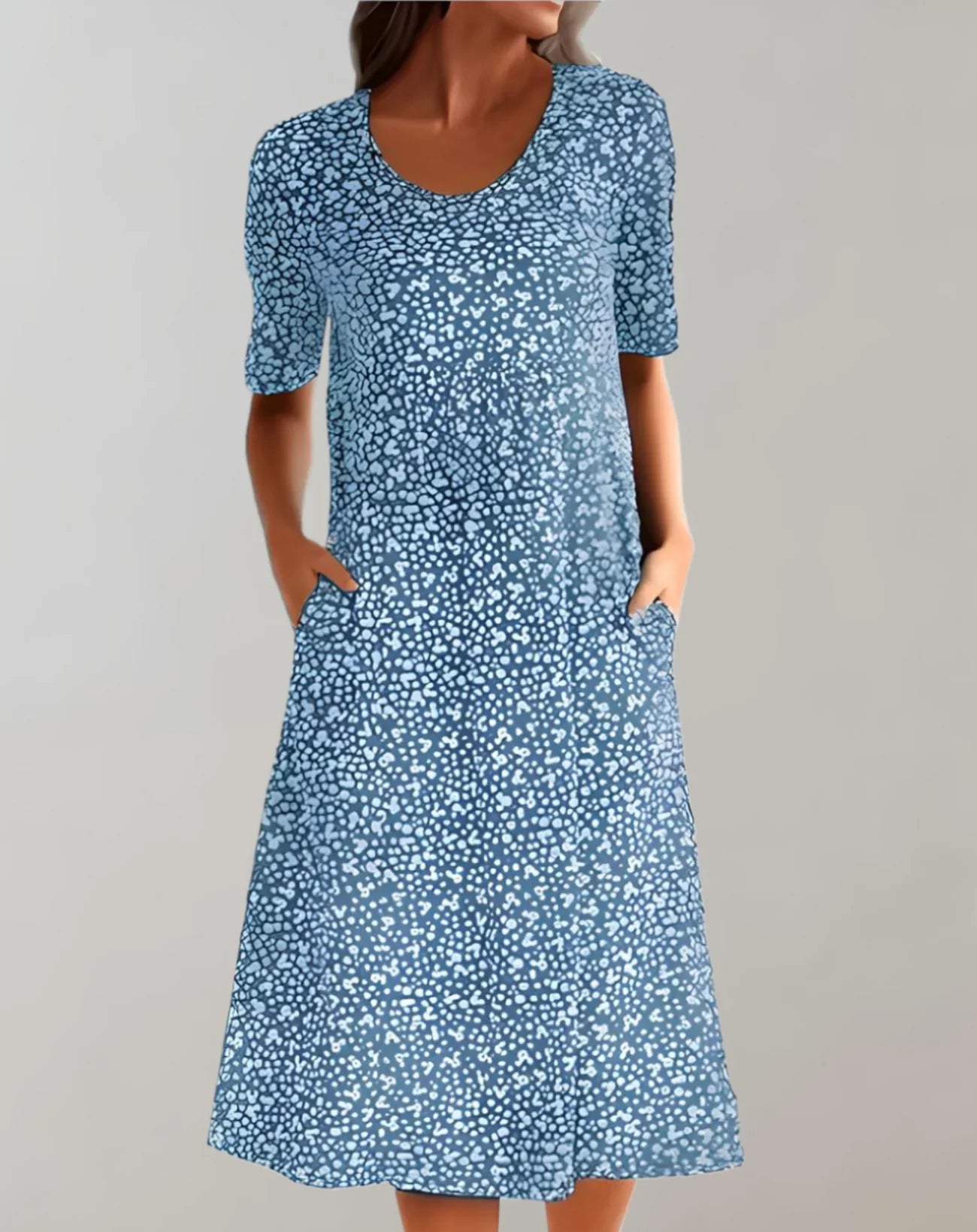 Rita - Stylish Printed Midi Dress with Short Sleeves and Pockets