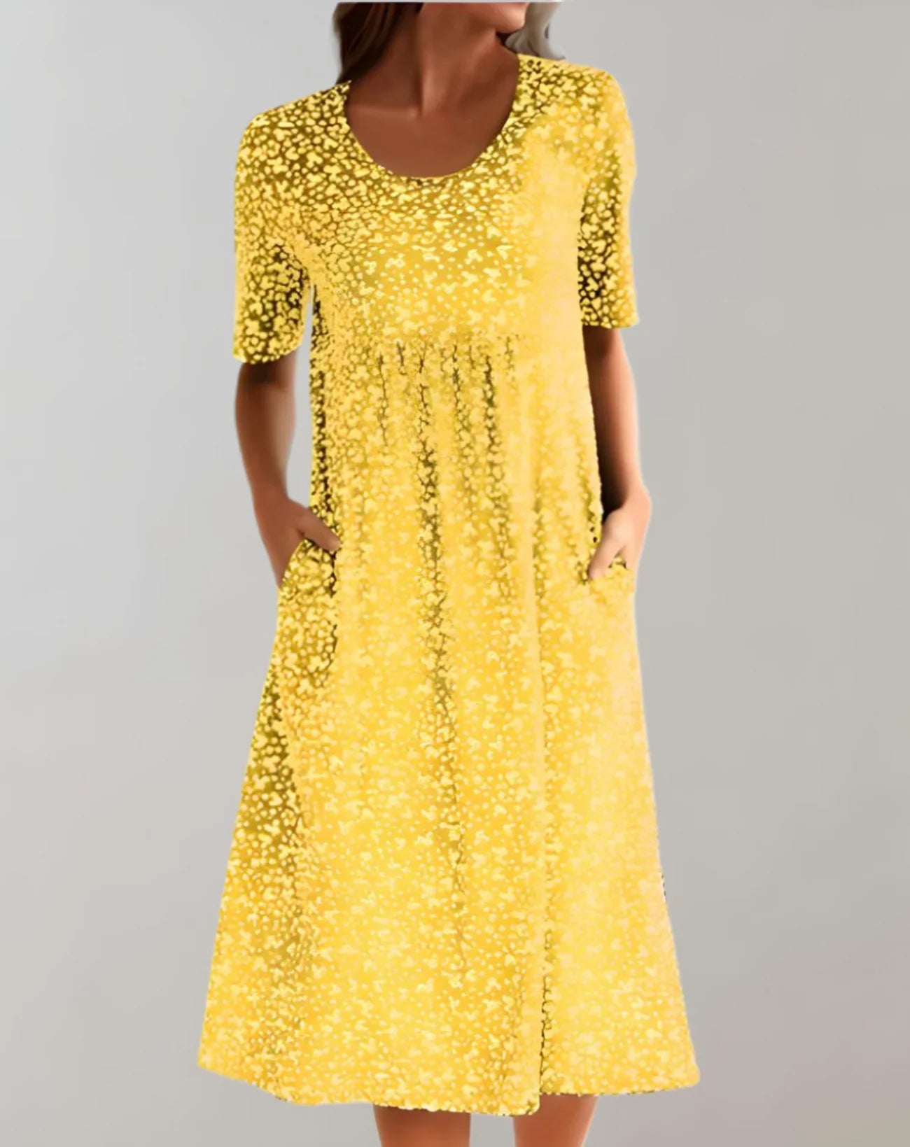 Rita - Stylish Printed Midi Dress with Short Sleeves and Pockets