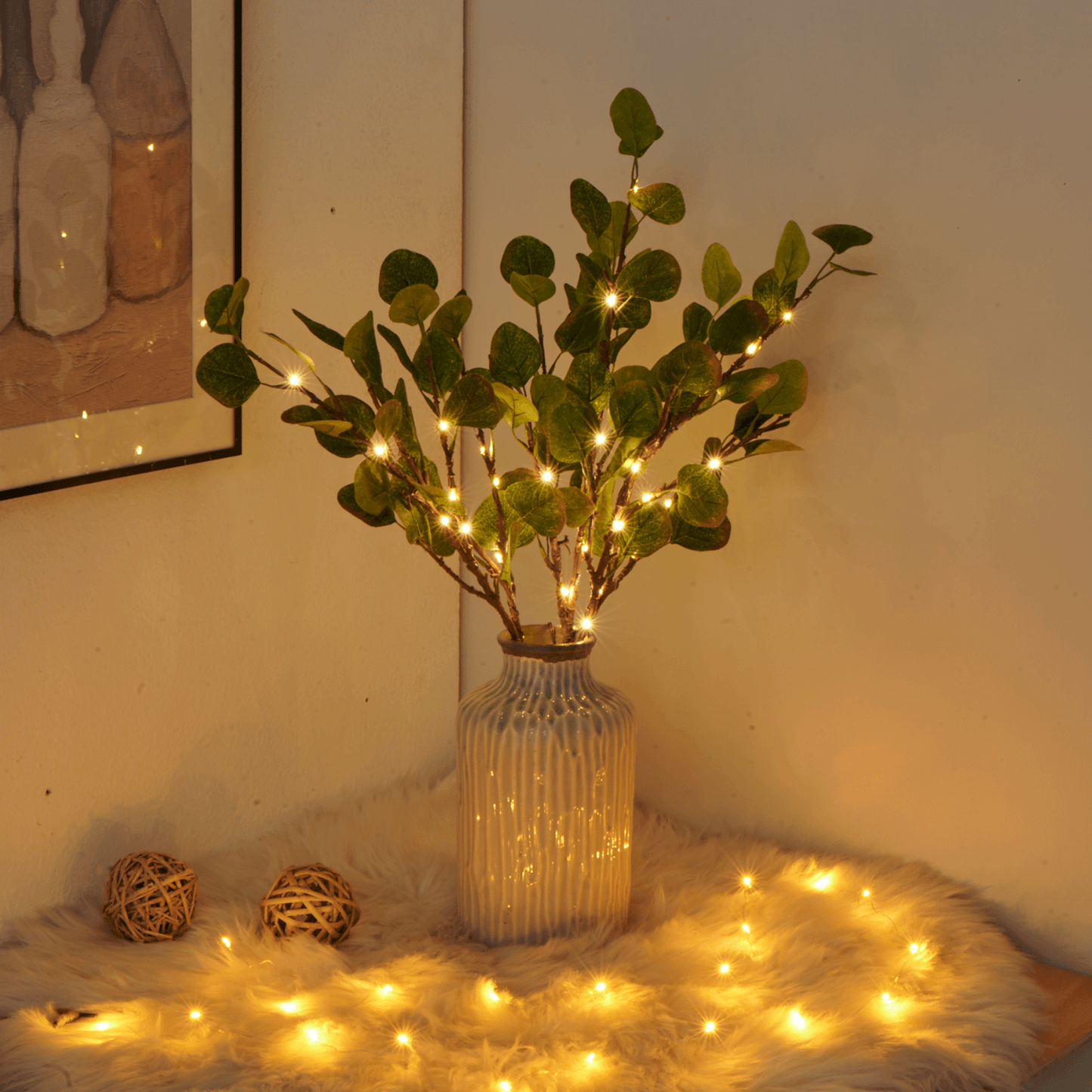 Vioren - Fairy Light Olive Twig Branch for Home Decor With Twinkling