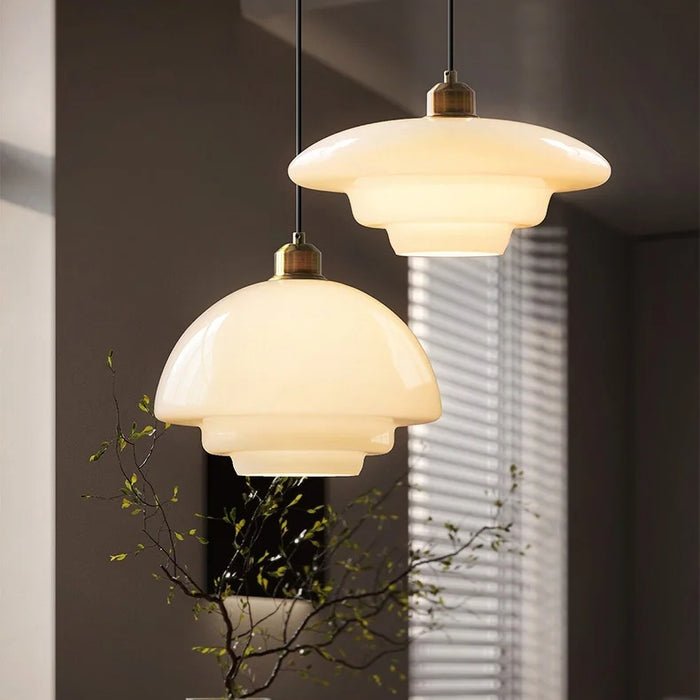 Sunlora - Nives Glass Pendant Lamp Cream White Adjustable Hanging