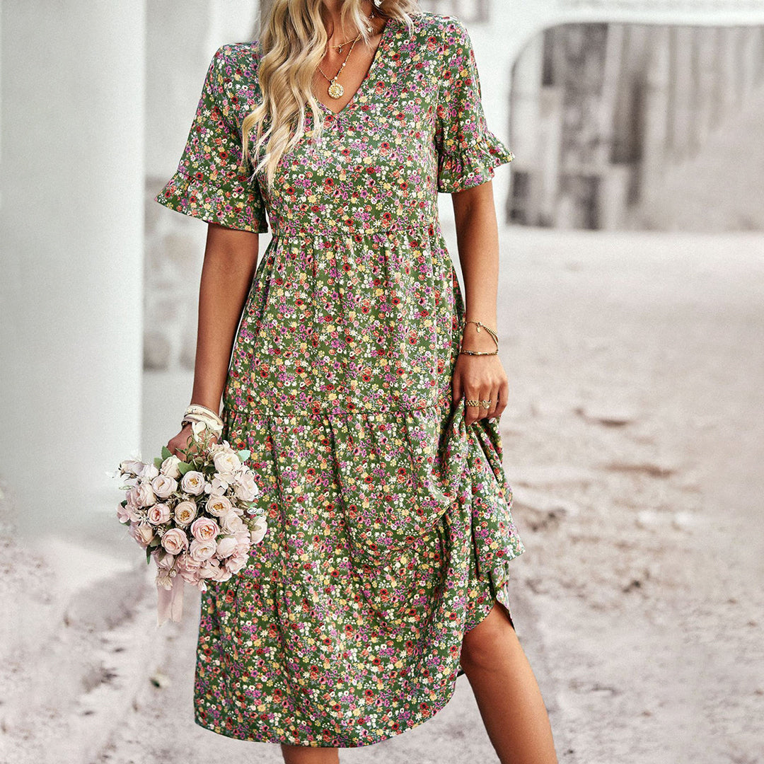 Ailith - Elegant Women's Floral Midi Dress for Summer Style