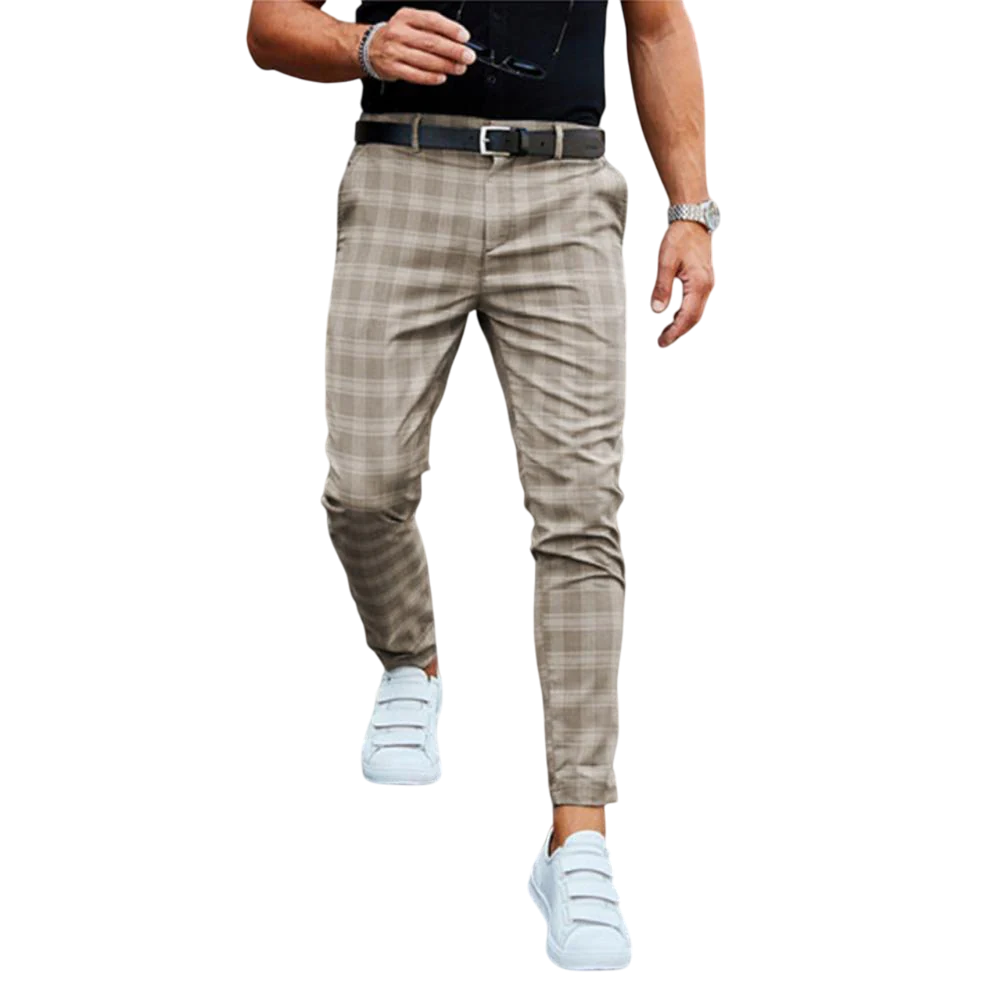 Hudson - Stylish Slim Fit Checked Cotton Trousers for Casual Wear