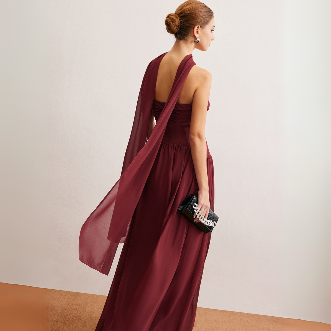 Angela - Elegant Burgundy Chiffon Maxi Dress for Timeless Style