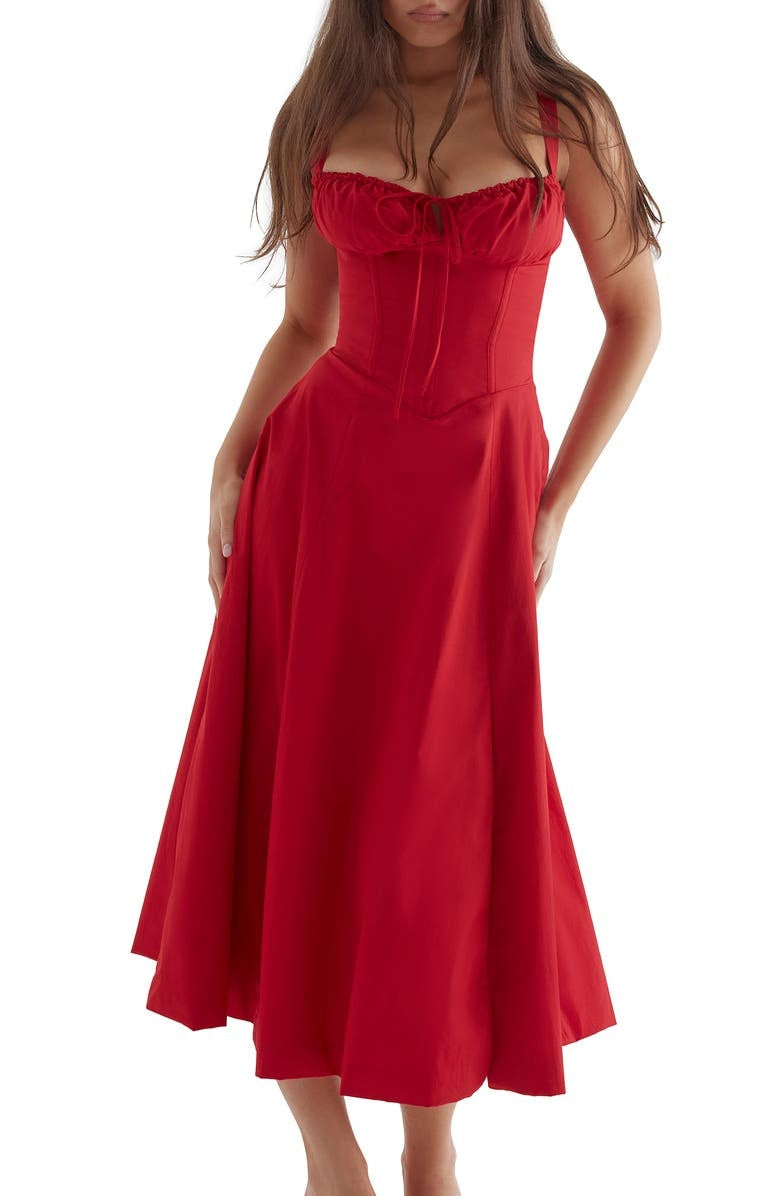 Nooria - Elegant Women's Floral Midi Dress with Flared Skirt