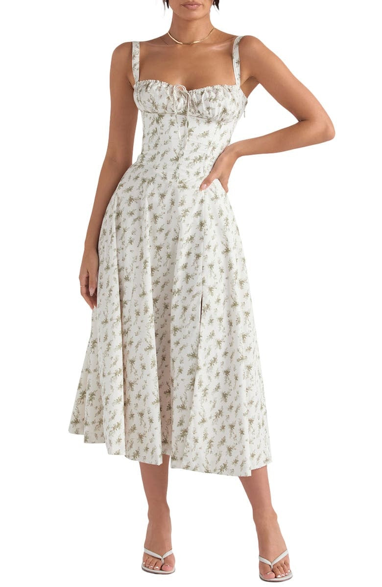 Nooria - Elegant Women's Floral Midi Dress with Flared Skirt