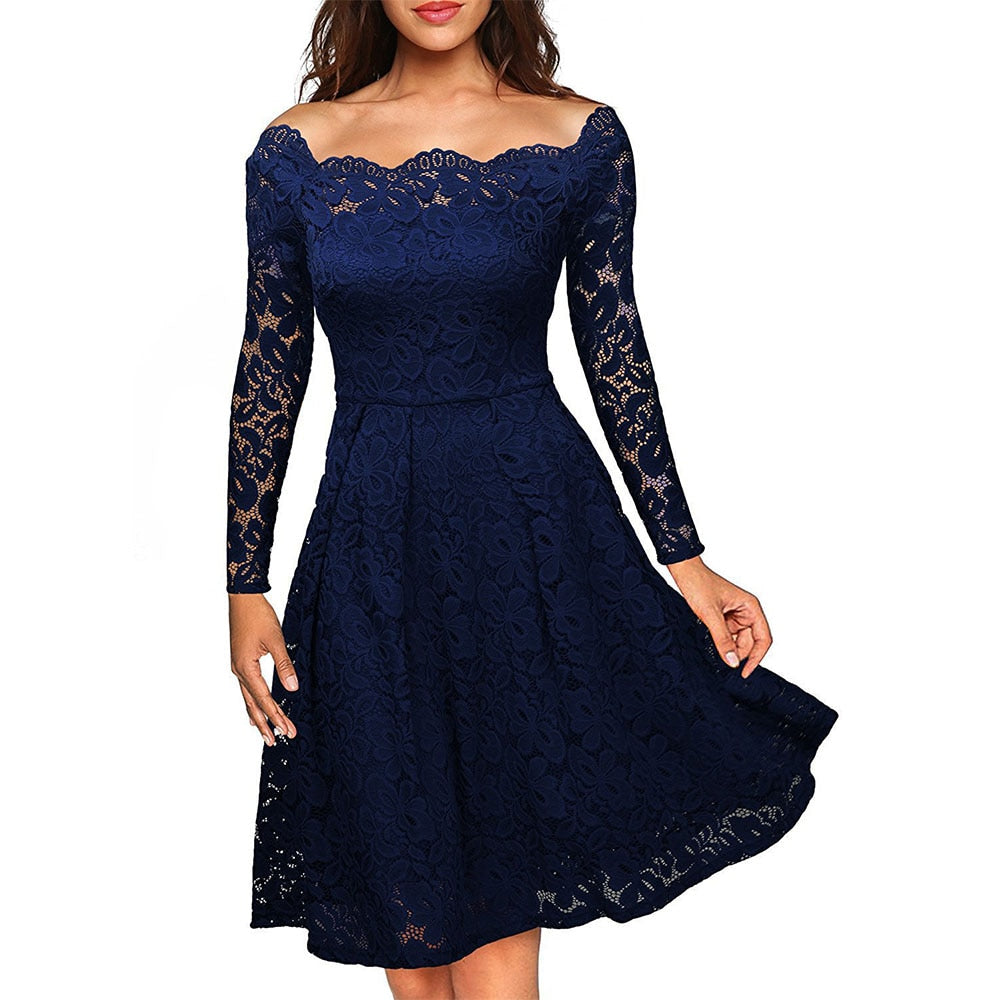 Eseld - Elegant Off-Shoulder Lace Dress for Special Occasions