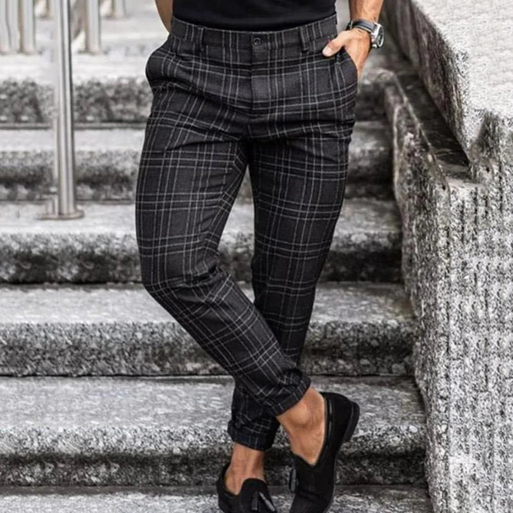 Hudson - Stylish Slim Fit Checked Cotton Trousers for Casual Wear
