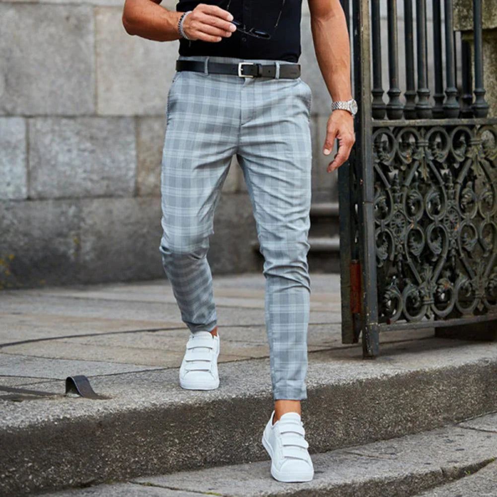 Hudson - Stylish Slim Fit Checked Cotton Trousers for Casual Wear