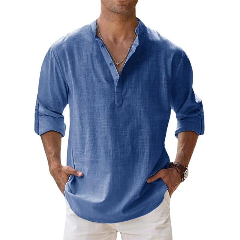 Drew - Lightweight Linen Henley Shirt for Men in Spring and Summer