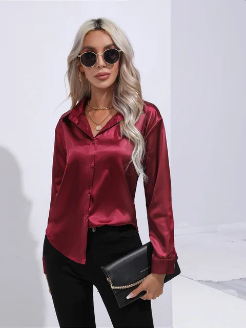 Damara - Elegant Loose Satin Long Sleeve Blouse for Women