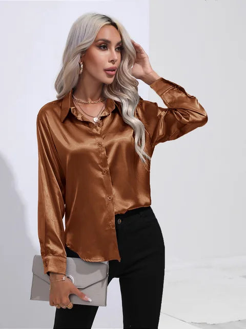 Damara - Elegant Loose Satin Long Sleeve Blouse for Women