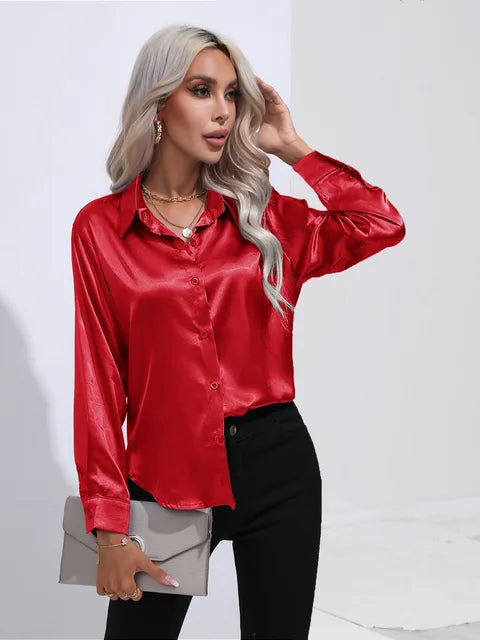 Damara - Elegant Loose Satin Long Sleeve Blouse for Women