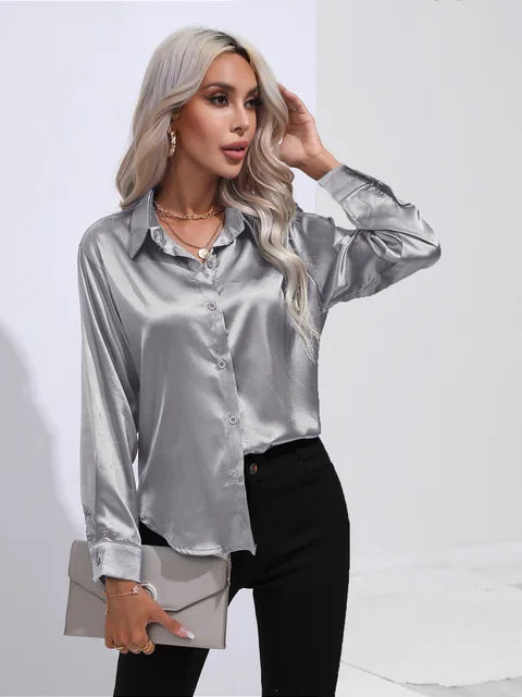 Damara - Elegant Loose Satin Long Sleeve Blouse for Women