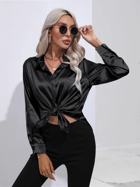 Damara - Elegant Loose Satin Long Sleeve Blouse for Women