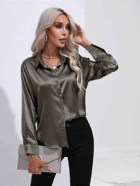 Damara - Elegant Loose Satin Long Sleeve Blouse for Women