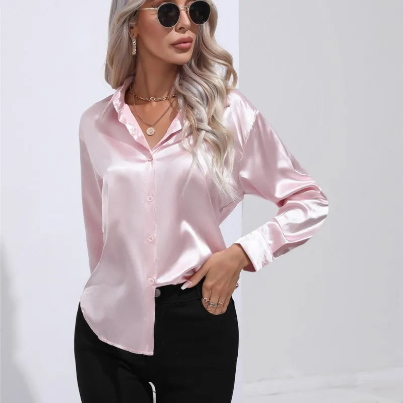 Damara - Elegant Loose Satin Long Sleeve Blouse for Women