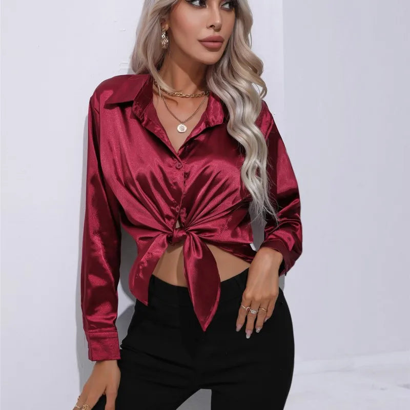 Damara - Elegant Loose Satin Long Sleeve Blouse for Women