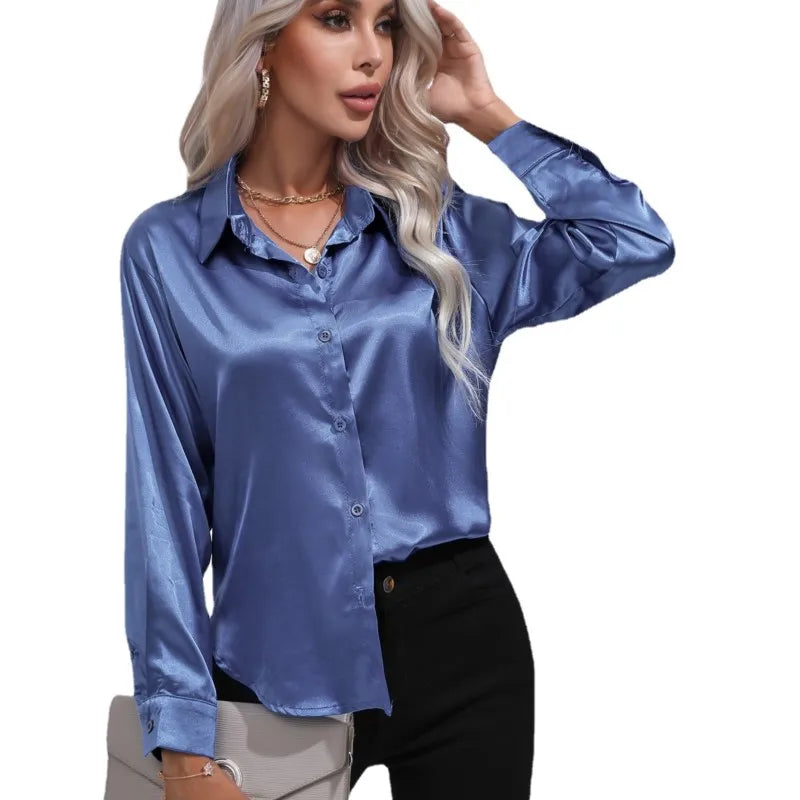 Damara - Elegant Loose Satin Long Sleeve Blouse for Women