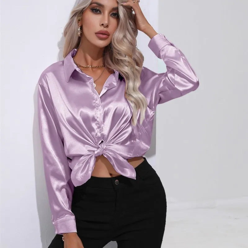 Damara - Elegant Loose Satin Long Sleeve Blouse for Women