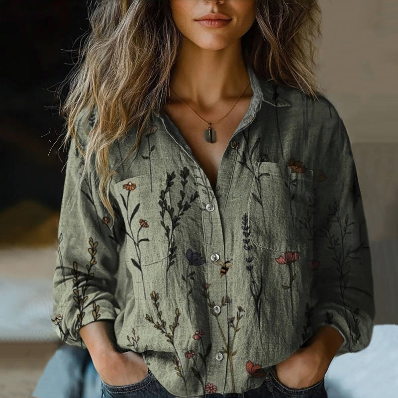 Mona - Women's Vintage Blouse with Floral Pattern and Timeless Elegance