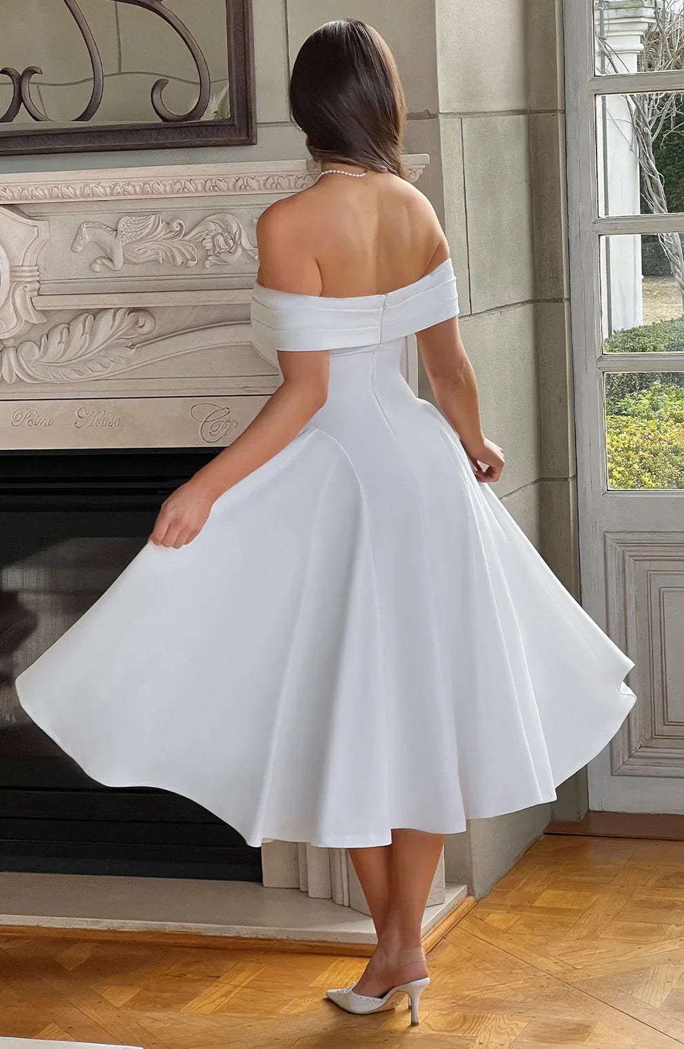 Celia - Elegant Off-the-Shoulder Midi Dress for Special Occasions