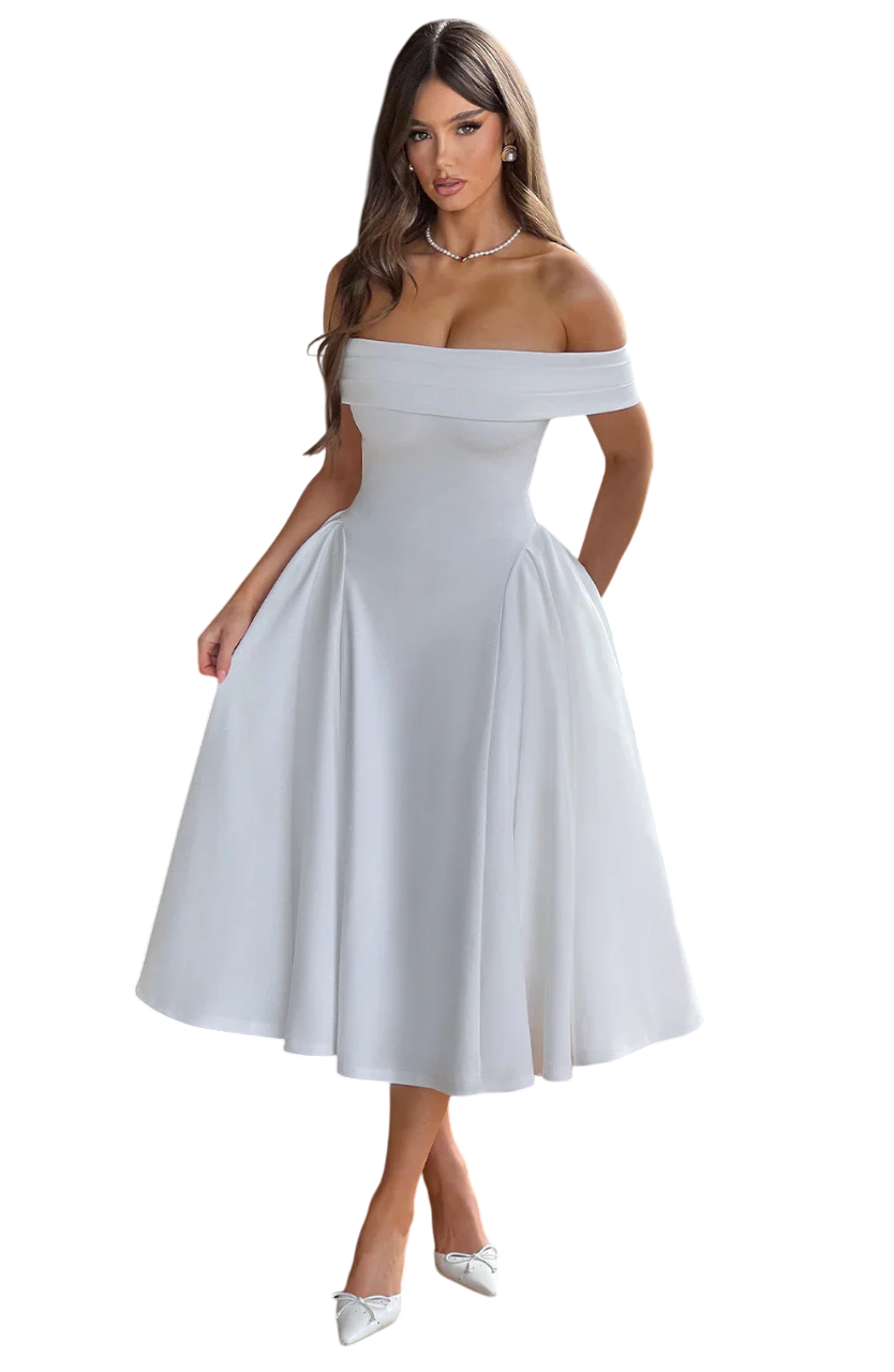 Celia - Elegant Off-the-Shoulder Midi Dress for Special Occasions