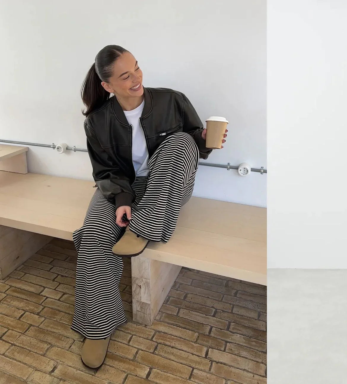 Orlaith - Relaxed Striped Cotton Trousers with Elastic Waistband