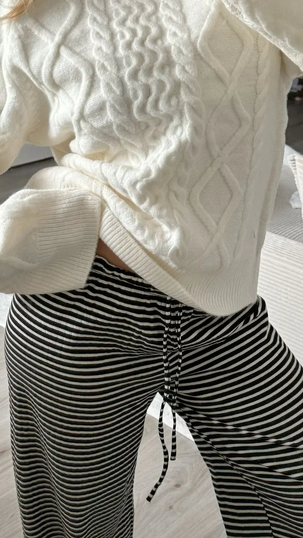 Orlaith - Relaxed Striped Cotton Trousers with Elastic Waistband