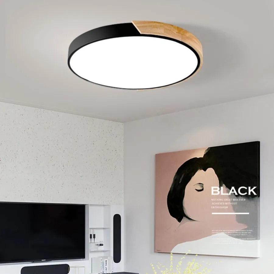 NestGLow - Modern Nordic Wooden Circular Ceiling Light for Elegant Interiors