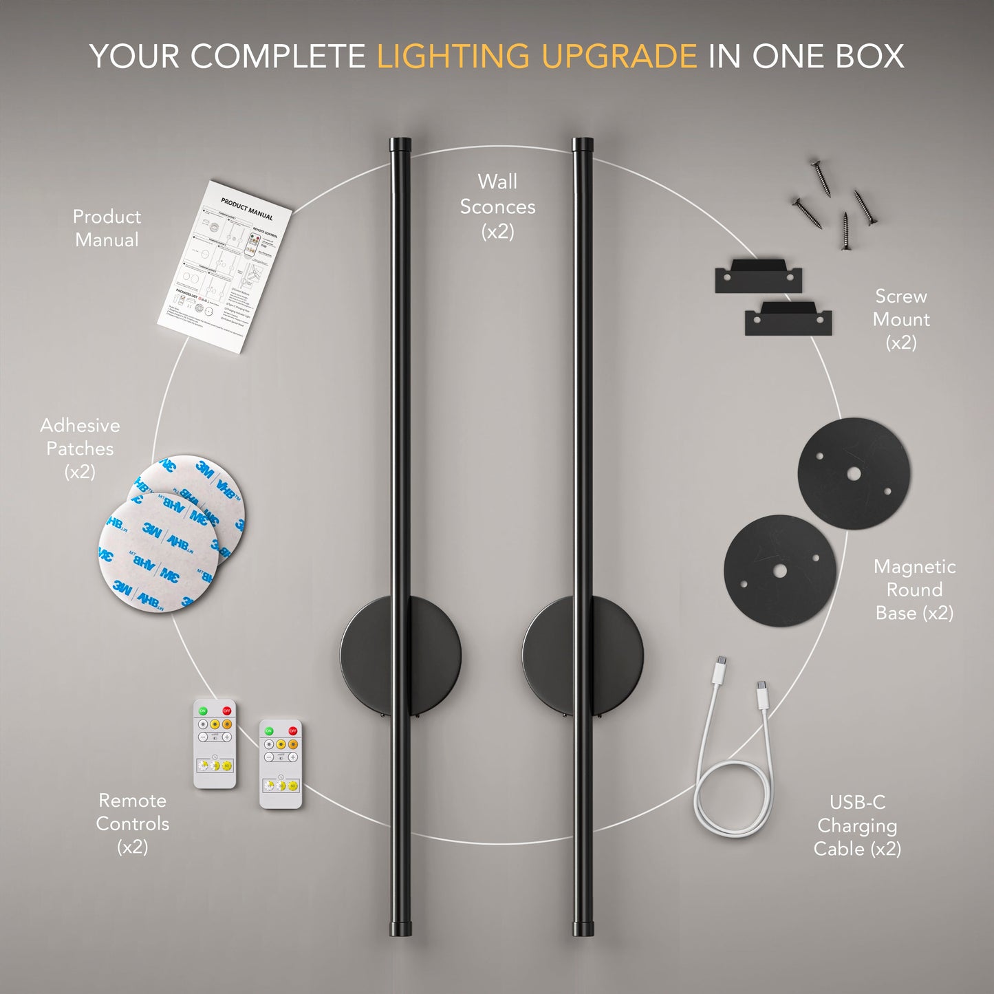 Bernadette - Wireless modern wall lights set with sleek rechargeable design