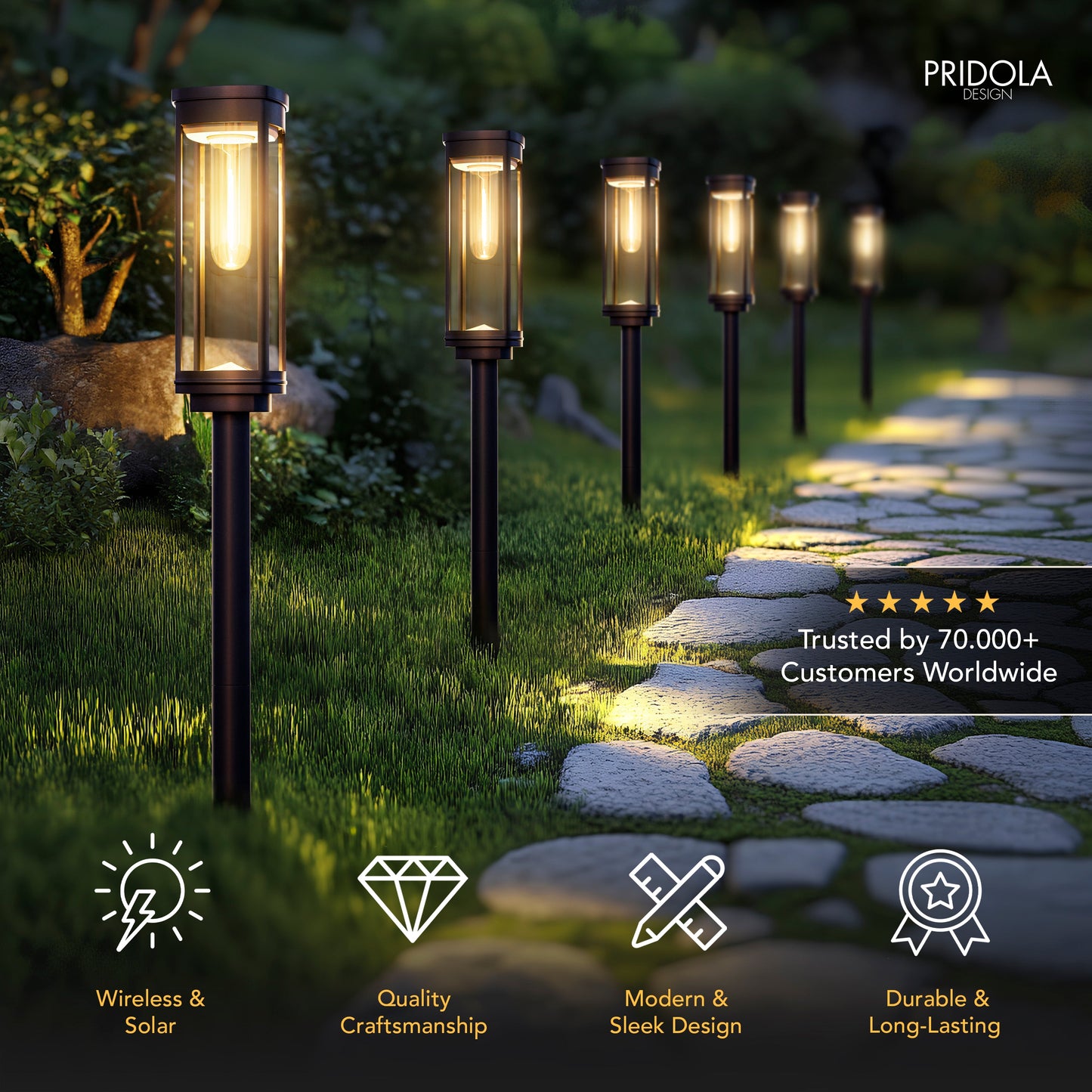 Brynn - Solar powered outdoor pathway lights with sleek modern design