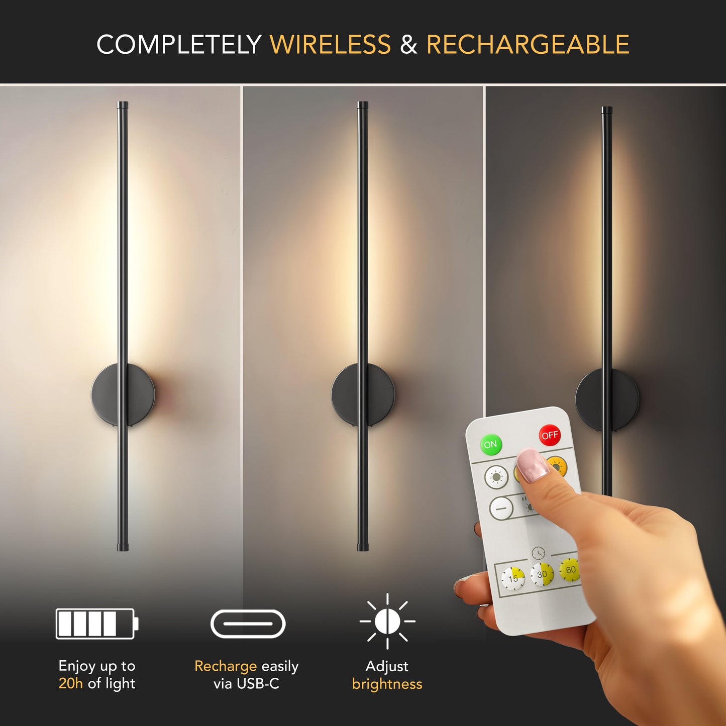 Bernadette - Wireless modern wall lights set with sleek rechargeable design