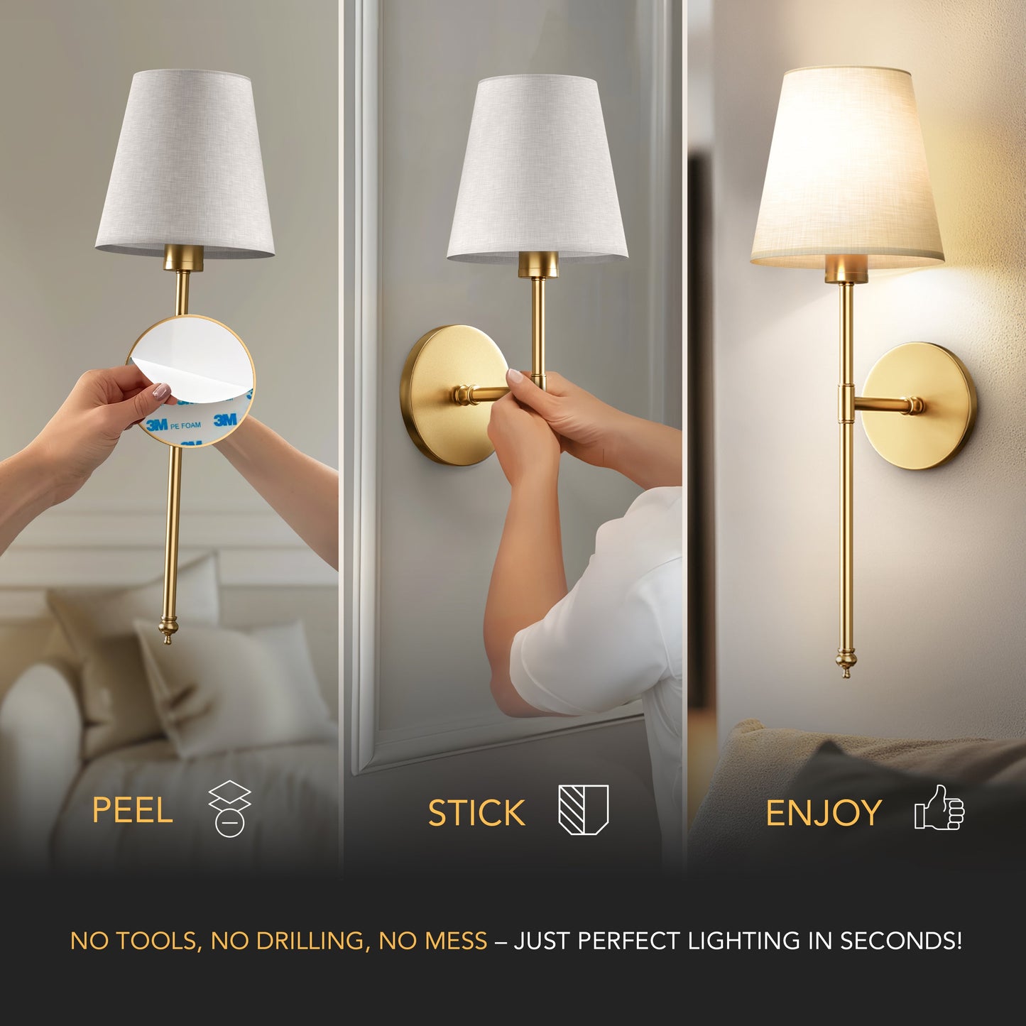 Cali - Wireless Wall Sconces Set of 2 with Rechargeable Battery and Easy Installation