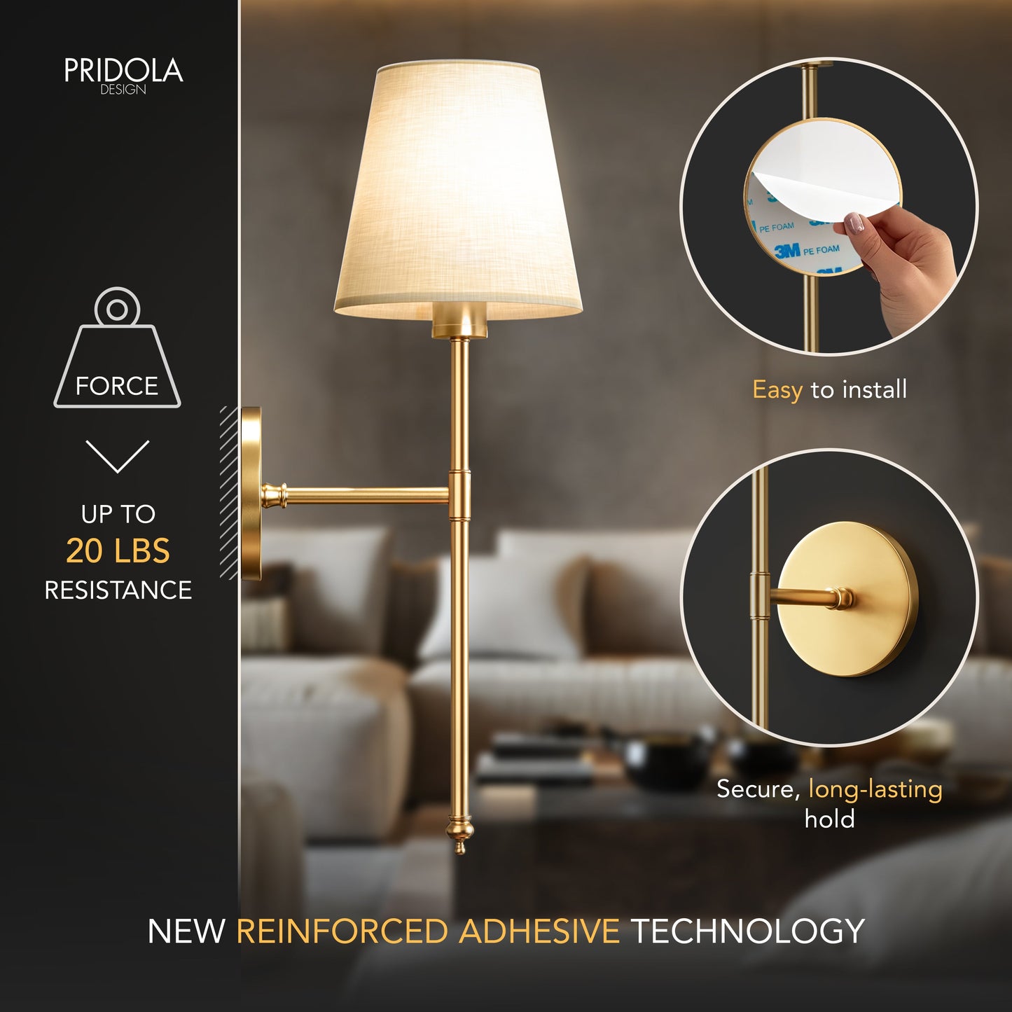 Cali - Wireless Wall Sconces Set of 2 with Rechargeable Battery and Easy Installation