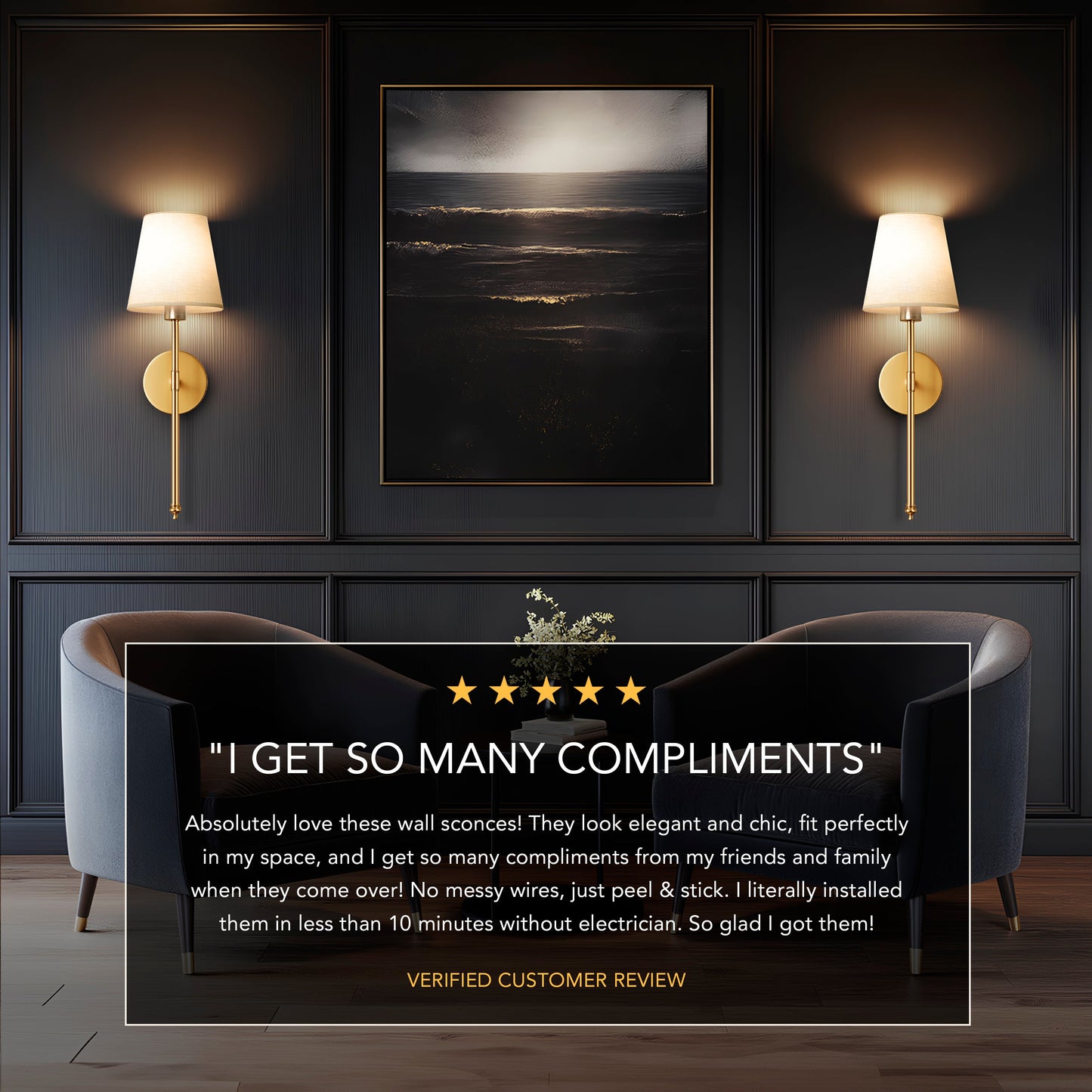 Cali - Wireless Wall Sconces Set of 2 with Rechargeable Battery and Easy Installation