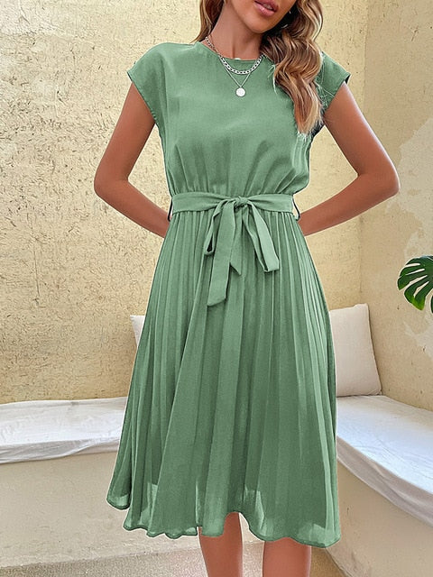 Cecilia - Trendy Short-Sleeved Pleated Mini Dress for Summer Events