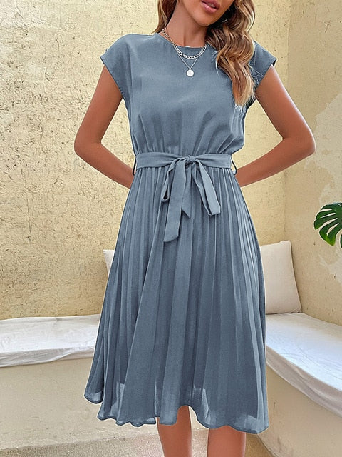 Cecilia - Trendy Short-Sleeved Pleated Mini Dress for Summer Events