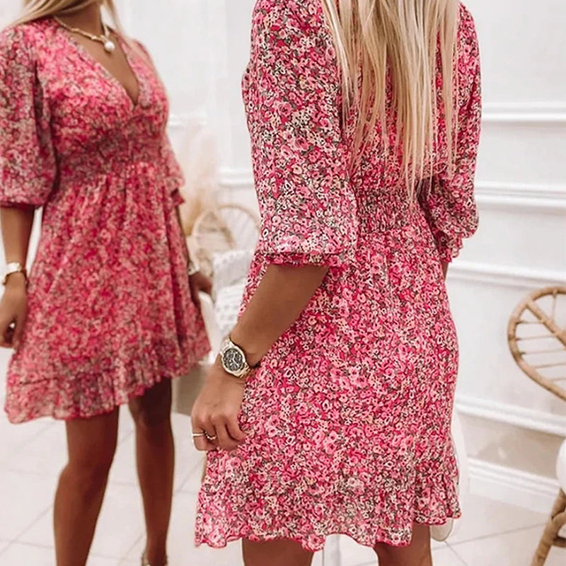 Edith - Floral Puff Sleeve Dress for Effortless Summer Style