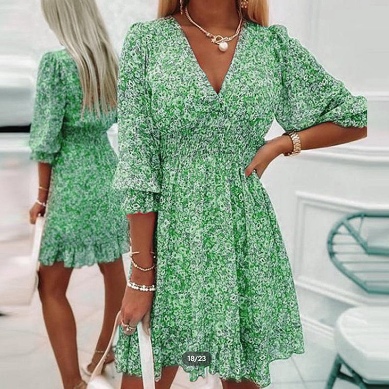 Edith - Floral Puff Sleeve Dress for Effortless Summer Style