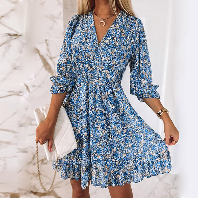 Edith - Floral Puff Sleeve Dress for Effortless Summer Style
