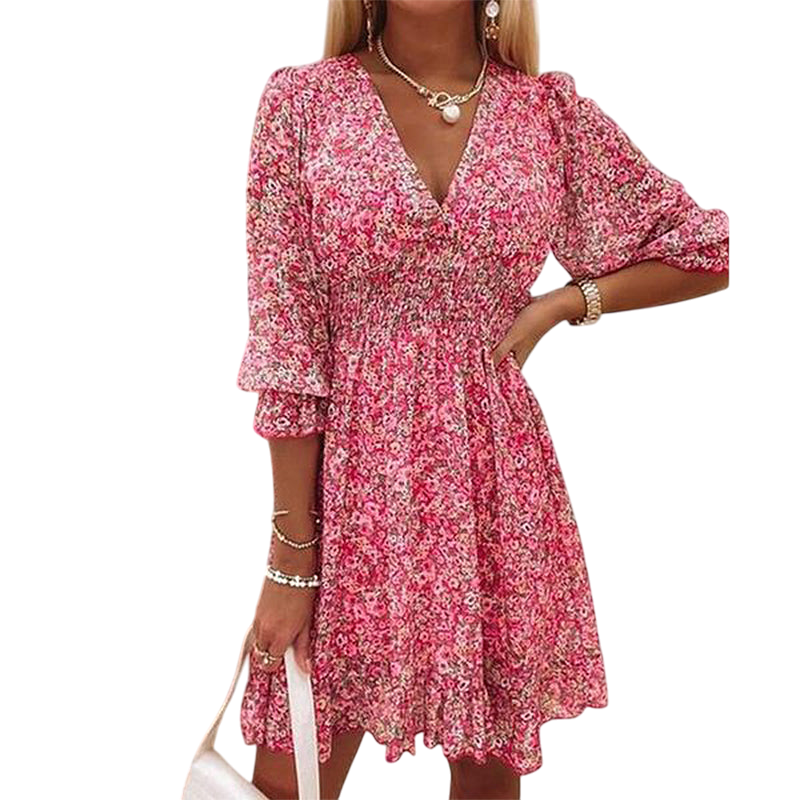 Edith - Floral Puff Sleeve Dress for Effortless Summer Style