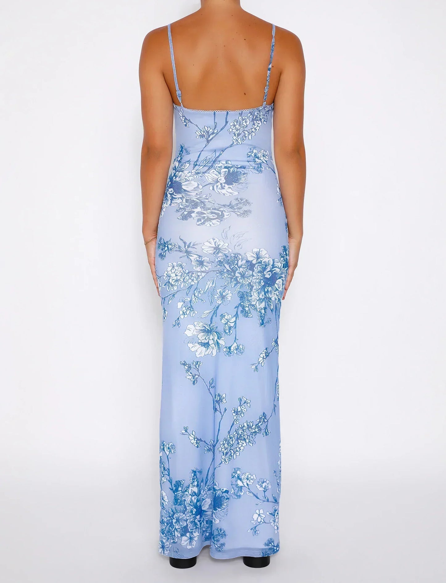 Leyla - Floral Blue Maxi Dress With Delicate Lace For Women