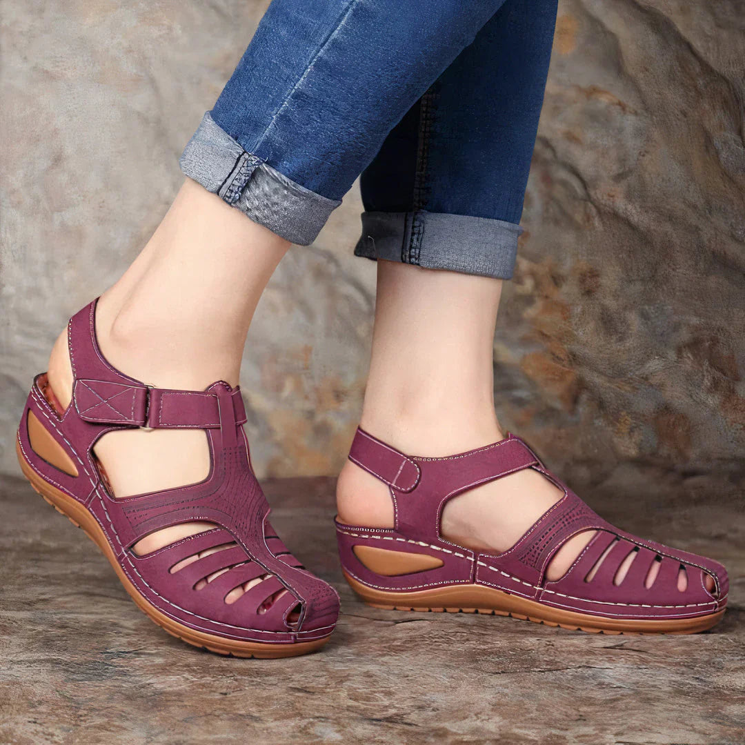 Honoria - Stylish Leather Sandals with Comfortable Wedge Design