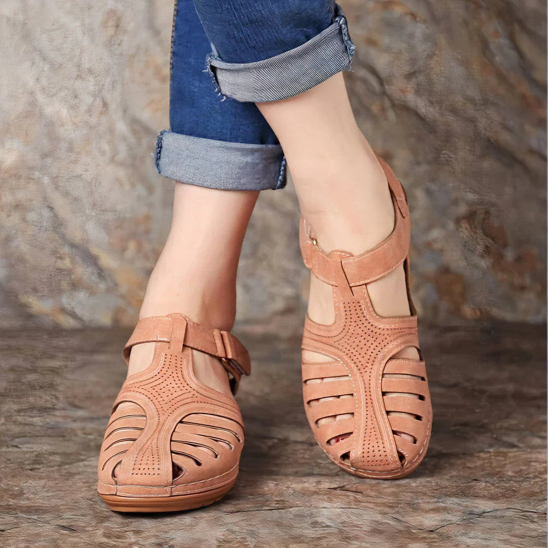Honoria - Stylish Leather Sandals with Comfortable Wedge Design