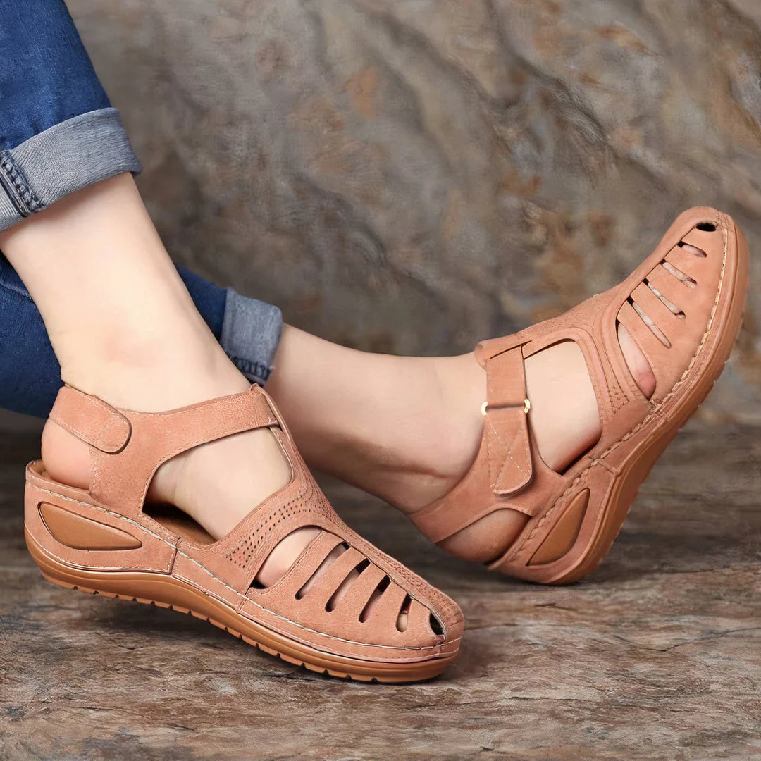 Honoria - Stylish Leather Sandals with Comfortable Wedge Design