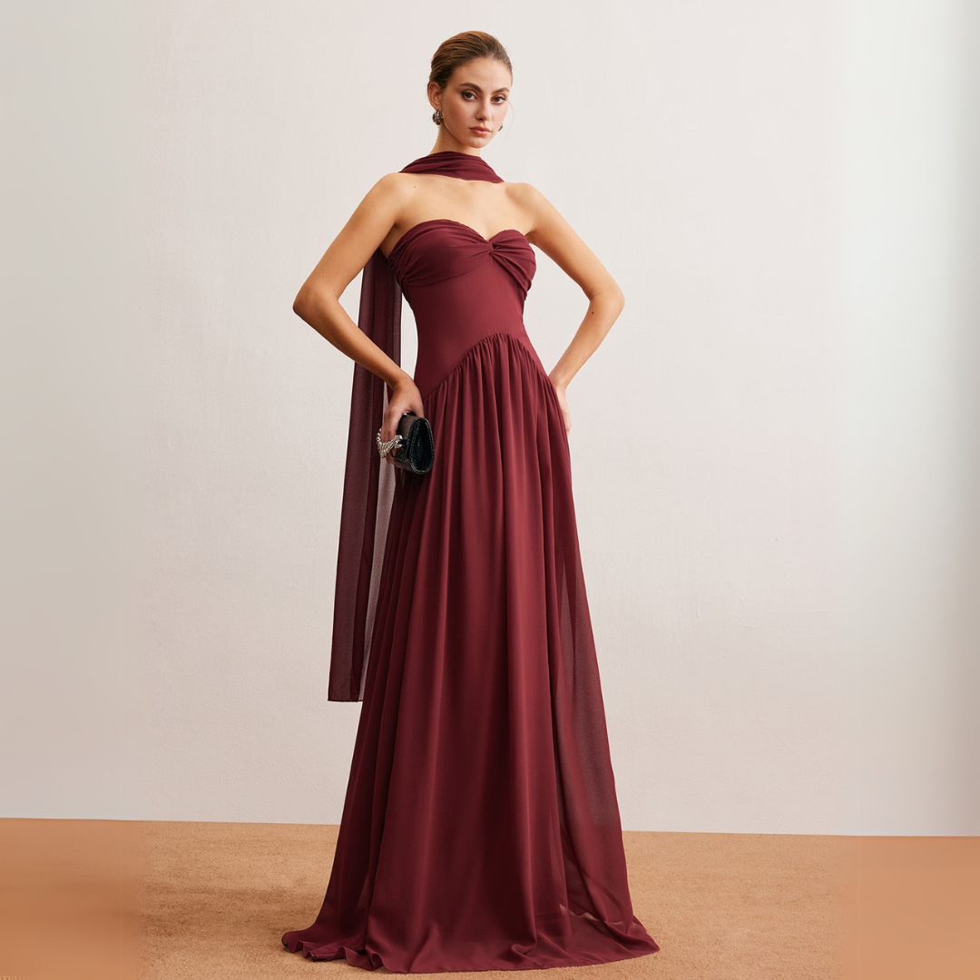 Angela - Elegant Burgundy Chiffon Maxi Dress for Timeless Style