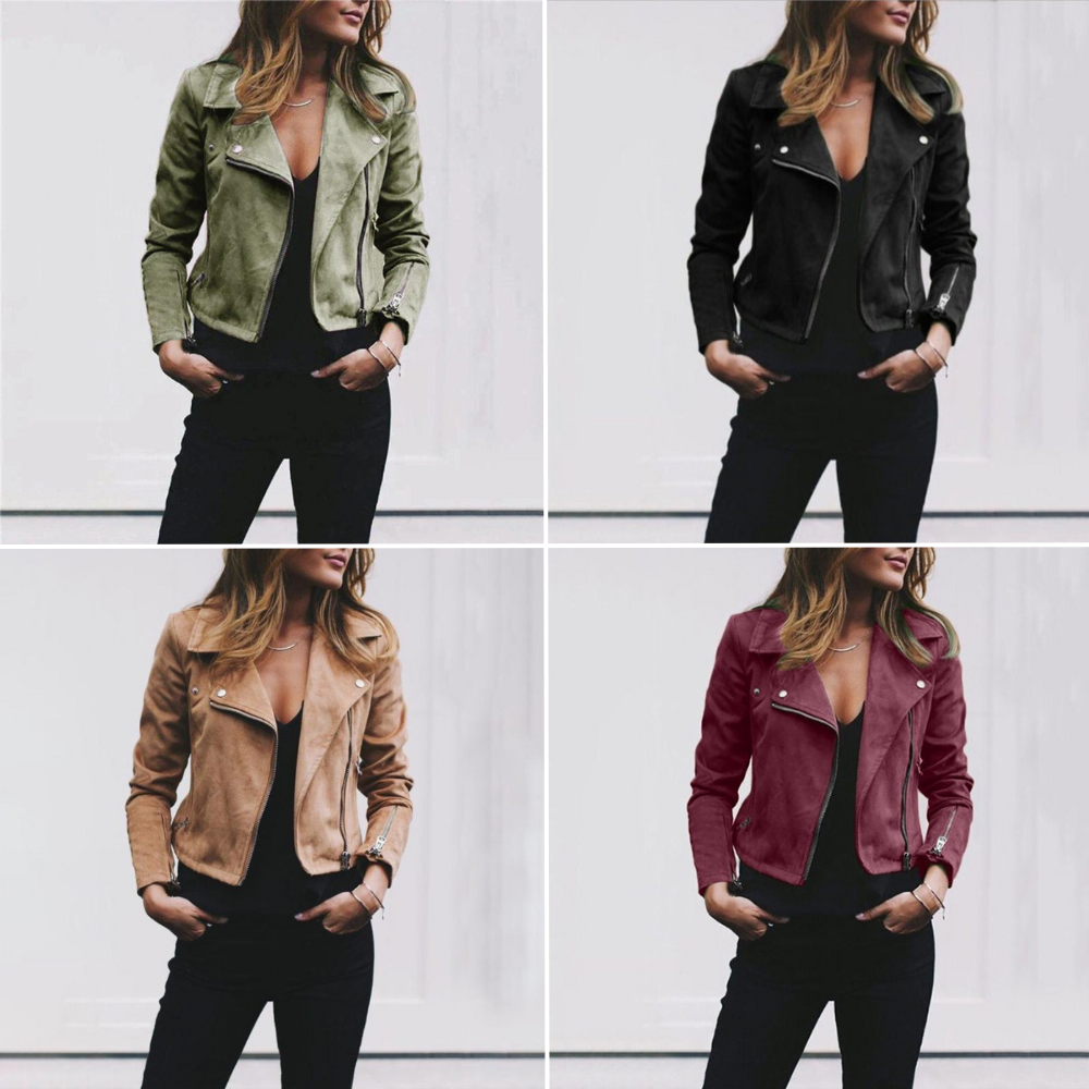 Calantha - Stylish Women's Suede Biker Jacket with Asymmetric Zippers